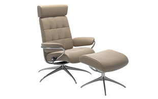 Stressless London Star Base Chair and Stool with Adjustable Headrest detail page