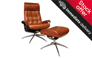Stressless London *Stock Offer* High Back Chair & Stool with high base In Pioneer Leather detail page